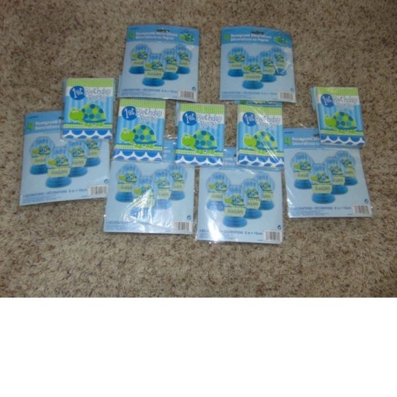 1st Birthday Party Turtle 24 Invites & 16 Table Decorations Turtle Kids Green - Picture 1 of 6